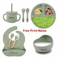 Personalized Silicone Kids Feeding Set with Suction Bowl and Straw Cup - BPA-Free, Durable, and Easy to Clean - 8 Piece Complete Tableware Set for Mealtime Fun and Independence