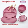 6Pcs Silicone Tableware for Kids Baby Feeding Sets - Safe, Durable, and Personalized Dining Set with Sucker Bowl, Plate, Spoon, Fork, Bib, Cup - Easy to Clean, Non-Stick, Dishwasher Safe - Great Children's Gift for Baby Showers, Birthdays, Holidays - Prevents Spills and Mix-Ups, Adds Fun to Mealtime