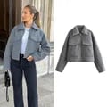 MUJER Tweed Cropped Jacket - Stylish Autumn-Winter Outerwear with Zip Closure and Cropped Length, Demi-Season Tweed Coat for Women, Trendy New Arrival for Layering Over Tops, Skirts, and Dresses, Sophisticated Fashion Piece for Cozy Elegance and Versatility