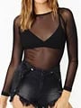 Sexy Black Mesh Long Sleeve Top for Women - Transparent Punk Style Shirt for Clubbing, Parties, and Beach Outings - Breathable Fabric, Comfortable Fit, Versatile Styling - Perfect for Spring and Summer Wardrobe - Edgy and Chic Statement Piece