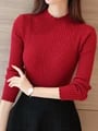 2025 Autumn Women Mock Neck Ruffles Sweater | Stylish High-Quality Knit Pullover with Long Sleeves and Flattering Silhouette | Versatile Solid Color and Stripe Design for Casual or Dressy Looks | Cozy Winter Wardrobe Essential for Sophisticated Style and Warmth