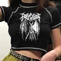 Harajuku Retro Korean Black Demon Punk Gothic Anime Print Women's Crop Top T-Shirt - Slim Fit, High-Quality Material, Versatile Wardrobe Staple for Bold and Edgy Style Statements, Trendy Streetwear Look, Soft and Durable Material, Perfect for Casual Outings and Layering Under Jackets