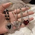 Elegant Heart Shape Pendant Necklace with Epoxy Resin Beads and Beaded Link Chain - Hypoallergenic Metal, Durable and Stylish Jewelry Gift for Women and Girls - Symbol of Love, Affection, and Friendship - Perfect Accessory for All Ages and Occasions