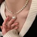 Elegant Heart Pendant Pearl Necklace with Imitation Pearls and Stylish Chain - Romantic Gift for Girls - Fine Craftsmanship and Korean Jewelry-Inspired Design - Versatile and Timeless Accessory for Women