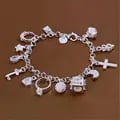 European American Silver Fashion Bracelet with Thirteen Unique Pendants, High-Quality Materials, Perfect for Women, Wholesale Options Available, Multi-Element Design for Versatile Styling and Eye-Catching Appeal