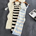 2024 Stripe Summer Elastic Split Bodycon Dress - Stylish Curve-Enhancing Design, Comfortable Breathable Fabric, Versatile Chic Style - Perfect for Beach Vacations, Parties, Casual Outings - Machine Washable, Durable for Long-Lasting Wear - Sleeveless V-Neckline Maxi Dress for Summer
