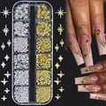 Celestial Elegance 3D Metal Stars Nail Art Charms in Gold and Silver Tones - Y2K-Inspired Design, Lightweight and Durable, Versatile for Nail Art Creations, Easy Application with Precision Grid Container - Perfect for DIY Glamorous Manicures