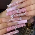 Luxurious Ultra-Long Coffin Press-On Nails with Versatile Designs - Premium Durable Fake Nails for Easy Salon-Quality Application and Customizable Length - Glossy Finish for Glamorous Look with French, Gradient, Flower Patterns, 3D Butterflies, Dots, and Diamonds - Long-Lasting and Chip-Resistant