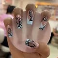Chic Long Ballet-shaped French Design Nails with Spice Butterfly Detail - Set of 24 Pieces with Nail Glue and File - Elegant and Sophisticated Manicure Kit - Durable and Chip-Resistant Materials for Lasting Beauty