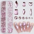 Luxury Pink Mixed Nail Rhinestones Set - 12Grids Glitter Crystal Jewelry Gems for Elegant and Playful Nail Art Designs - Easy to Apply with Long-Lasting Shine - Perfect Gift for Nail Enthusiasts in Beautiful Packaging