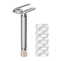 Premium Zinc Alloy Safety Razor with 9-Speed Sharpness Adjustment, Classic Design, Quick Blade Replacement, and 5 Replacement Blades Included - Durable and Long-Lasting Shaving Tool for Personalized Grooming Experience