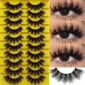 10 Pairs Premium Synthetic 3D Russian Strip Lashes Set - Soft, Fluffy, and Natural-Looking False Eyelashes for Easy Application - Thick Base with Dramatic Volume and Length - Value Pack for Versatile Day and Night Makeup Looks