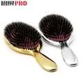 Luxury Gold and Silver Boar Bristle Paddle Hair Brush with Anti-Static Design - Premium Hairdressing Tool for Healthy and Shiny Hair, Scalp Massage, and Comfortable Grip - Salon-Worthy Results at Home