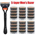 Pro Power 5-Layer Blades Razor with Beard Trimmer Attachment and Replacement Refills - Precision Shaving Tool for Men, Close Shave with Minimal Irritation, Durable Construction for Long-Lasting Performance, 4/12/24 Blade Refills Included
