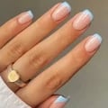 24Pcs Women Girls Short French Light Blue Pink Dual Color Glossy Full Coverage Press on Nails - Durable & Easy Application Fake Nail Art Set for Long-Lasting Wear, Secure Fit, Salon-Quality Manicure at Home, Trendy & Elegant Design for Any Occasion