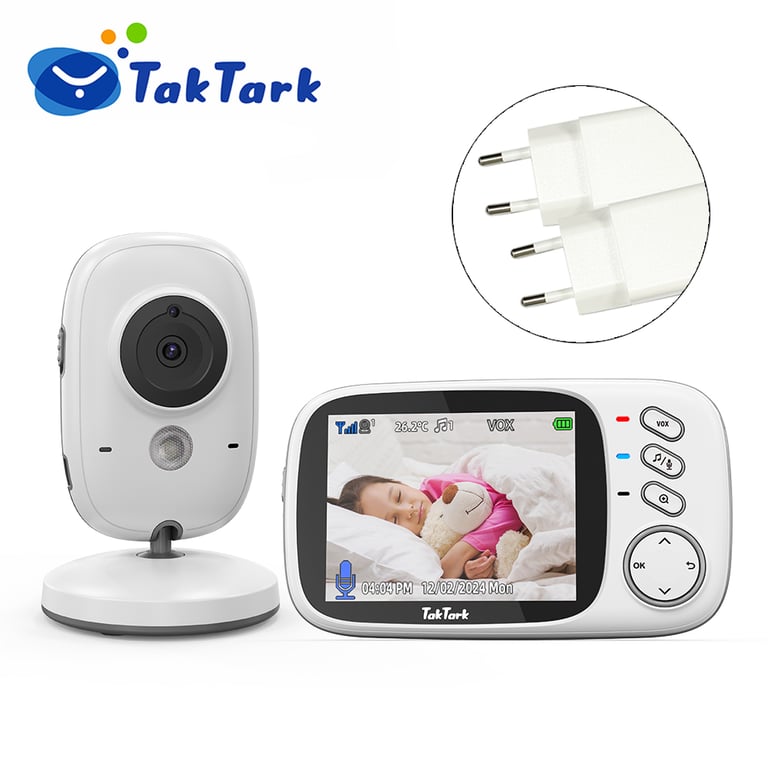 TakTark 3.2 Inch Wireless Video Baby Monitor with Crystal Clear Video, Audio, Lullabies, Night Vision, Two-Way Intercom, and Temperature Monitoring - Baby Monitor with Built-In Lullabies, Auto Night Vision, Two-Way Intercom, and Temperature Alerts