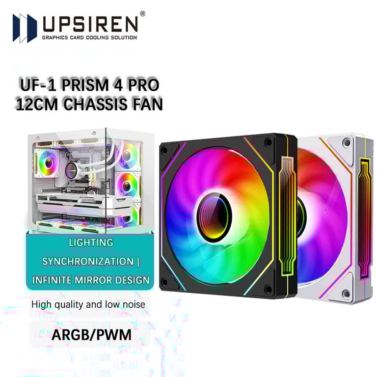 UPSIREN UF-1 PRISM 4 PRO 12cm ARGB 4 Pin PWM Computer Chassis Fan with Advanced RGB Lighting, Quiet Operation, and Easy Installation - Efficient Cooling Performance, High Air Volume, Speed Range 600-1500RPM, Durable and Reliable for Enthusiasts and Professionals