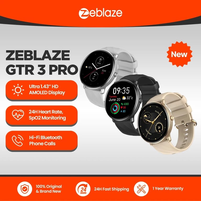 Zeblaze GTR 3 Pro Smartwatch with Voice Calling, Advanced Fitness Tracking, Long Battery Life, and Smart Features - 1.43" AMOLED Display, 316L Stainless Steel Frame, Heart Rate Monitor, Blood Oxygen Sensor, Music Control, Sleep Tracking, Weather Updates - Stylish Design