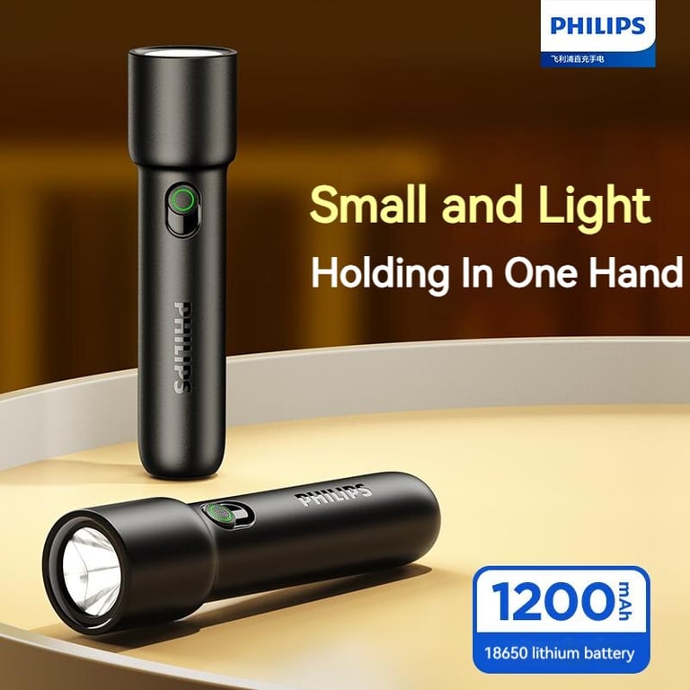Philips 2025 New EDC Portable Flashlight with High-Powered LED, Rechargeable Battery, Durable Construction, Multiple Lighting Modes, Easy-to-Use Operation, USB Charging, and Enhanced Safety Features for Self-Defense and Outdoor Activities