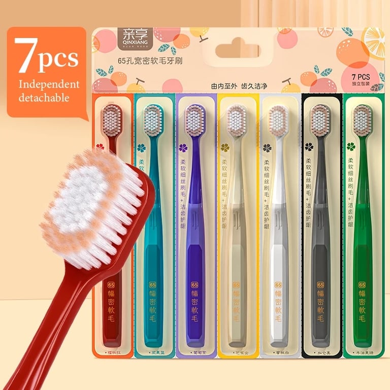 Vibrant Multi-Color Couple Toothbrush Set with Pointed Wire Wide Head and Soft Bristles - 7 Pack Detachable Manual Toothbrushes for Home Use - Gentle on Gums, Thorough Cleaning, Hygienic, Long-lasting Oral Care Solution