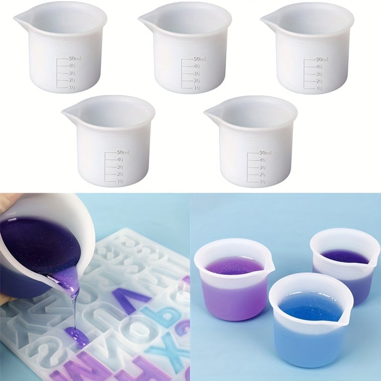 5Pcs Set of 50ml Silicone Measuring Cups with Clear Graduated Design and Split Cup Feature - High-Quality Flexible Non-Stick Material for DIY Resin Art, Jewelry, Soap, Candles - Easy to Clean and Versatile Crafting Tool Kit for Epoxy Art Projects