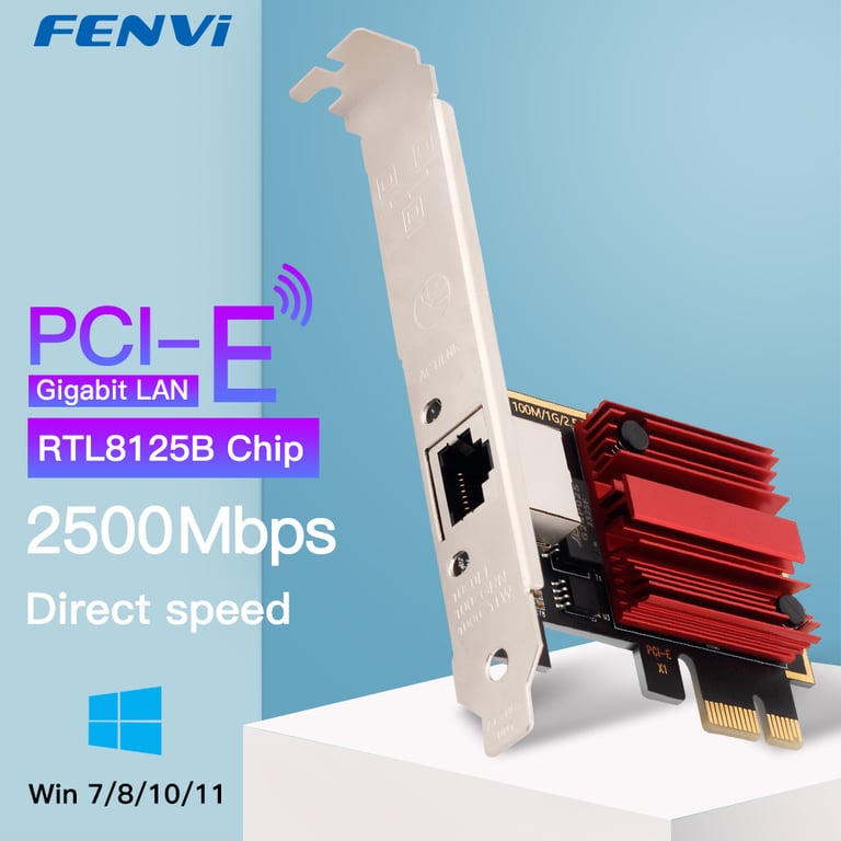 FENVI 2.5G PCI-E Network Card with RTL8125B Chip for High-Speed Connectivity - Plug and Play LAN Controller Adapter for Windows 7, 8, 10, 11 - Stable and Reliable 2.5Gbps Ethernet Connection for Gaming, Streaming, and Large File Transfers - Compact Design, Compatible with Various Devices and Operating Systems