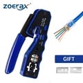 ZoeRax RJ45 Crimp Tool for Cat6a, Cat6, and Cat5 Cables - All-in-One Ethernet Crimper with Precision Pass-Through Design, Ergonomic Handle, and Versatile Compatibility for Professional Installers, DIY Enthusiasts, and Network Technicians - Durable Construction for Long-Lasting Performance