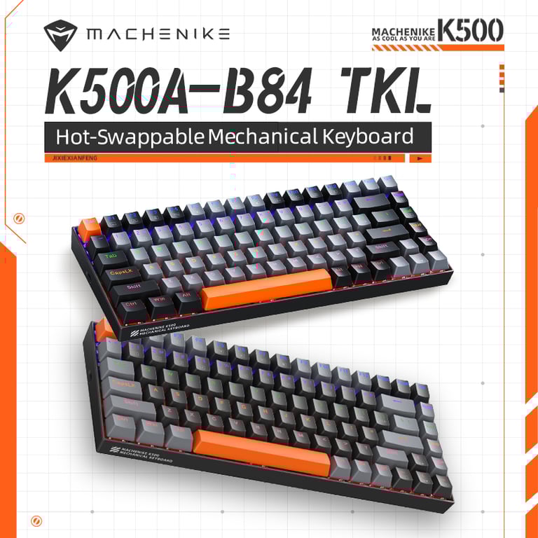 Machenike K500A-B84 Mechanical Keyboard | 75% TKL Compact Design, Hot-Swappable Switches, 6-Color Backlit, Durable Keys | PC Laptop Gaming Keyboard with Anti-Ghosting Technology and Wired USB Connectivity