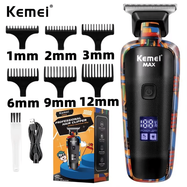 Kemei KM-MAX5090 Electric Hair Clipper with Unique Printing Graffiti Design, USB Rechargeable, Precision Cutting, and Easy Maintenance - Powerful Multifunctional Trimmer for Home Use and Travel - Stylish Gift for Men - Sharp Stainless Steel Blades for Clean Cuts and Customizable Lengths