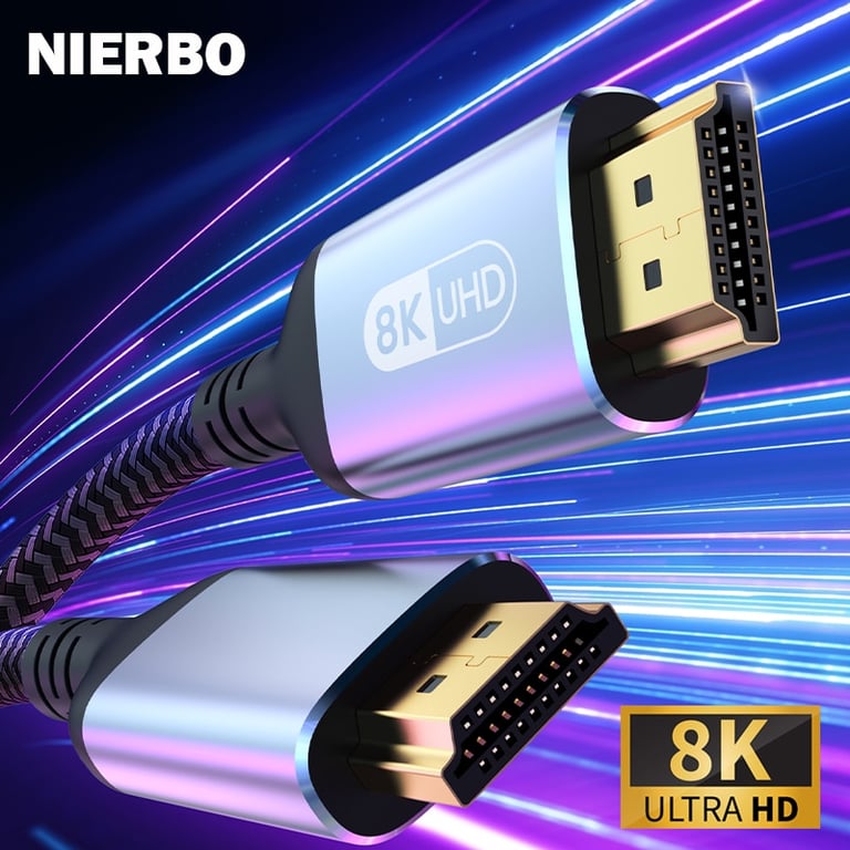 NIERBO High-Speed HDMI 2.1 Cable for 8K 60Hz & 4K 120Hz Resolution with eARC, ARC, HDCP, and HDR Compatibility - Ultra-High-Speed Data Transfer up to 48Gbps - Universal Compatibility with HD TVs, Laptops, Projectors, PS4, PS5 - Immersive Audio and Visual Experience