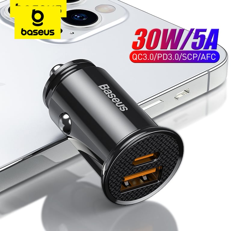 Baseus 30W USB Car Charger with Quick Charge 4.0, Dual USB Ports, Intelligent Chipset, Fast Charging for Xiaomi, iPhone 12/13/14/15 Pro, Sleek Design, Wide Compatibility - Efficient and Reliable Charging Solution for Your Devices On-The-Go