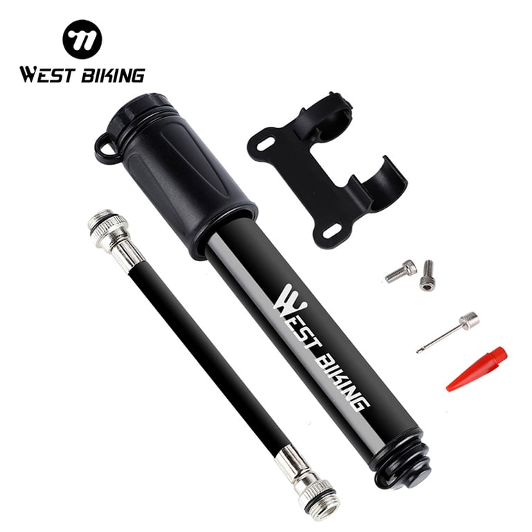 WEST BIKING Mini Bike Pump - Durable Aluminum Alloy, 100Psi Maximum Pressure, Schrader and Presta Valves, Compact and Portable Design, Ideal for MTB and Road Cycling