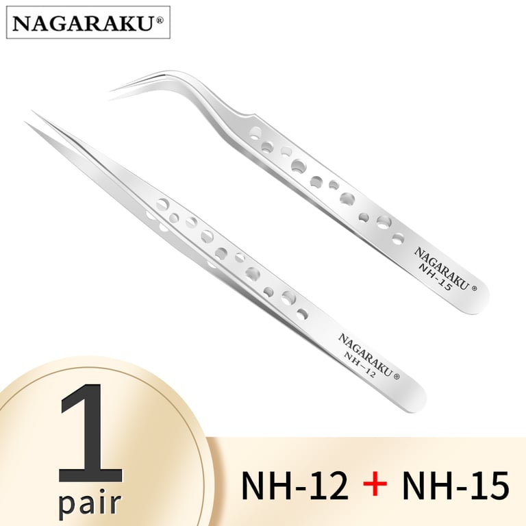 NAGARAKU Makeup Eyelashes 2pcs Set N-01 N-02 with Tweezers NH-12 NH-15 and Accurate Lashes ST-12 ST-15 - Stainless Pincet Included for Precision Application and Glamorous Finish - Lightweight, Comfortable, and Hygienic - Perfect for Special Occasions and Everyday Wear