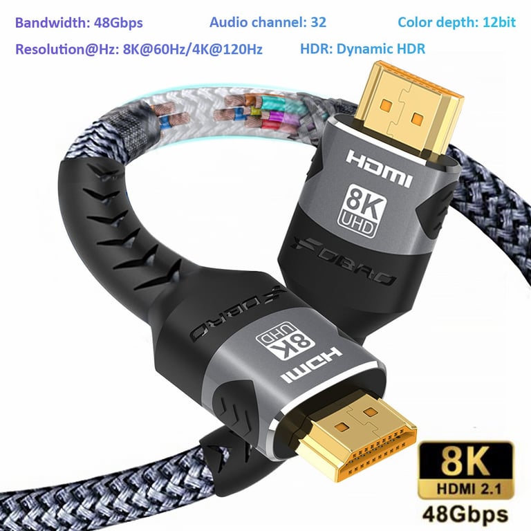 Ultra-High Speed 8K HDMI-Compatible Cable with eARC Support for RTX 3080, PS5, PC - 48Gbps Bandwidth, HDR, Durable Design - Crystal Clear Visuals and Immersive Audio - Ideal for Gaming Consoles, TVs, Monitors - HDMI 2.1 Technology for Lag-Free Playback