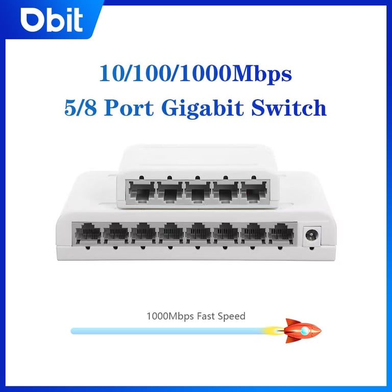 DBIT 5/8 Port Gigabit Data Switch - High-Speed Ethernet Splitter Hub for Desktop, 1000Mbps Transfer Speed, Plug & Play, Fanless Design - Expand Network Connectivity with 5/8 Shielded Ports, Ideal for Home or Office Use