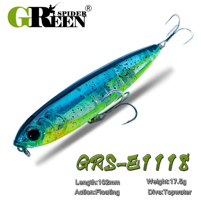 GREENSPIDER 102mm 17.5g Topwater Pencil Surface Fishing Lure for Saltwater Bass Fishing - Durable Hard Plastic Construction, Realistic 'Walk the Dog' Action, Versatile Bait for Coastal Shorelines and Offshore Reefs - Lifelike Design for Enhanced Bass Attraction and Aggressive Strikes