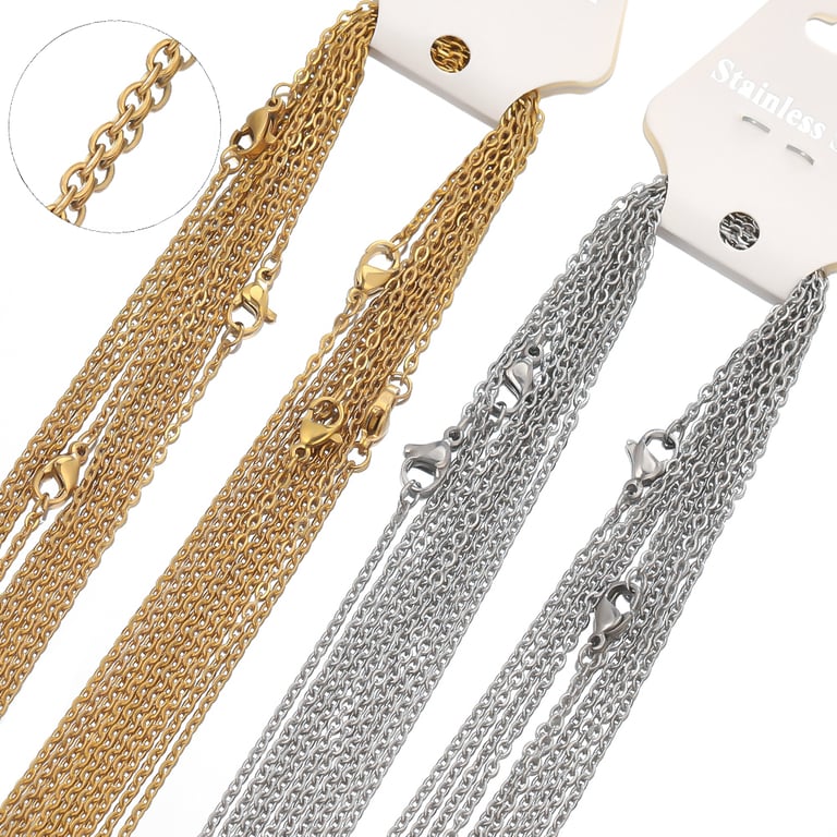 Premium Gold Stainless Steel Cuban Link Chain Set - 10 Pieces of 50cm 2mm Chains for DIY Jewelry Projects, Men and Women, Wholesale Package for Crafting and Resale, Elegant and Durable Material for Long-Lasting Shine