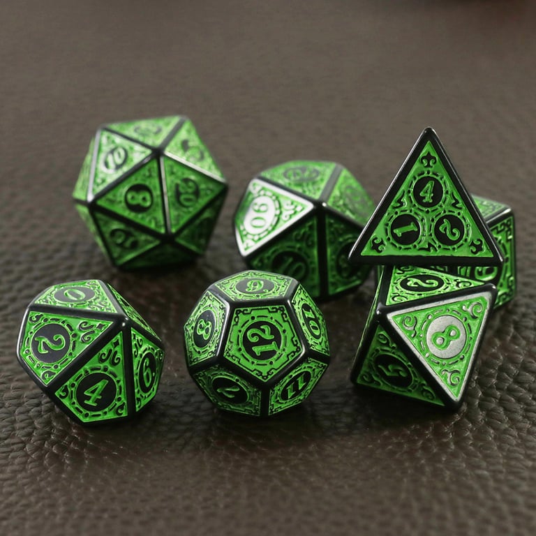 Premium Quality Polyhedral DND Dice Set with Unique Patterns and Retro Font Styles - Lightweight and Durable RPG Game Dice - Includes All Essential Dice for Dungeons and Dragons - Perfect for Tabletop Role-Playing Adventures