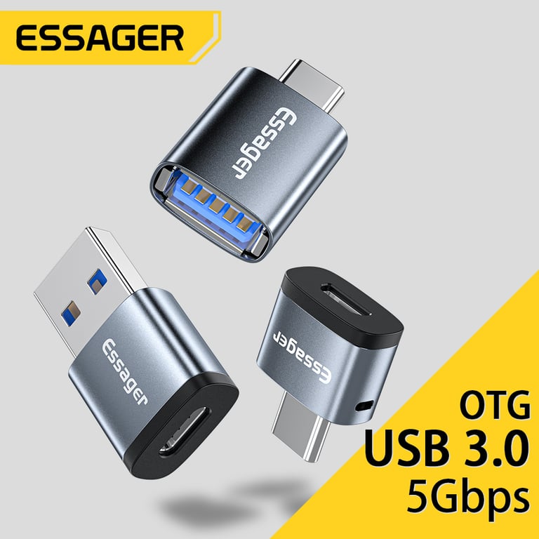 Essager Type C to USB 3.0 OTG Adapter for High-Speed Data Transfer, Macbook, Xiaomi, Huawei, Samsung S20 - Durable, Portable, Plug and Play, Wide Compatibility - Connect Keyboards, Mice, Flash Drives - USB On-The-Go Functionality, Compact Lightweight Design