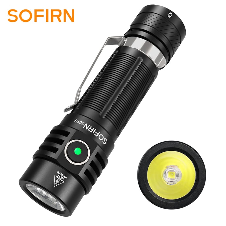Sofirn SC18 EDC Flashlight - 1800 Lumens USB C Rechargeable SST40 LED 18650 Battery TIR Optics Lens Design Outdoor Camping Hiking Emergency Light with Power Indicator