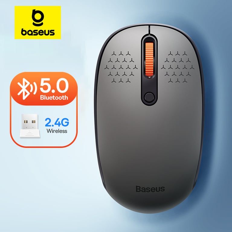 Baseus Bluetooth Mouse with 1600DPI Sensor, Silent Clicks, Ergonomic Design, and 2.4GHz USB Nano Receiver - Wireless Optical Mouse for Computer, Laptop, Tablet, MacBook - Advanced Bluetooth Technology for Stable Connection and Precise Tracking - Ideal for Work, Gaming, and Browsing