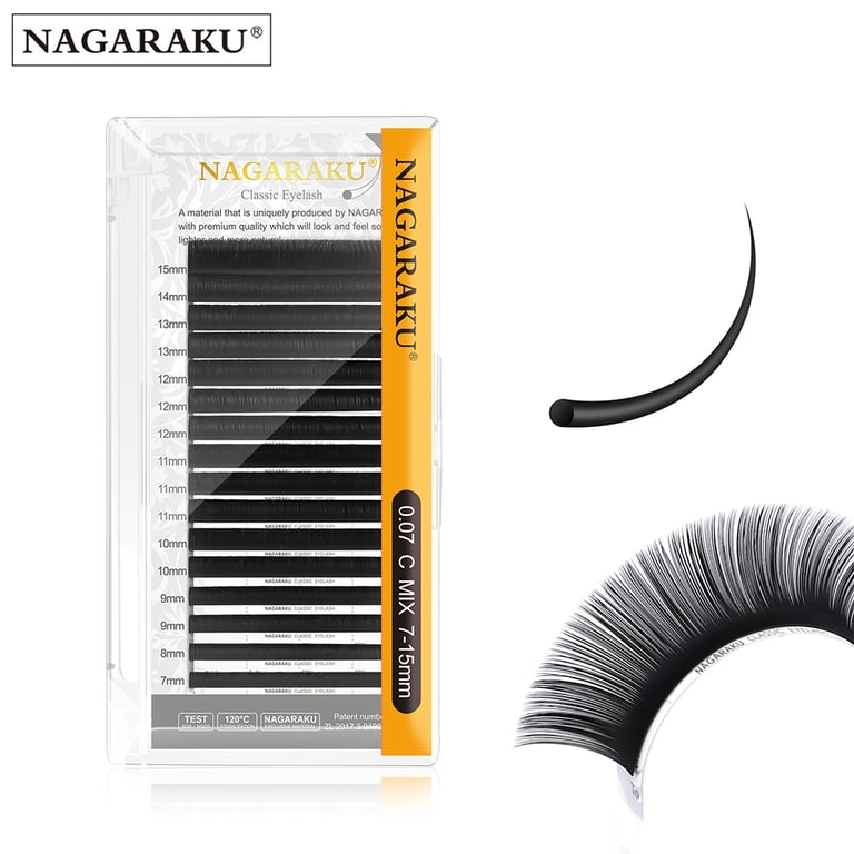 NAGARAKU Classic Mix Eyelash Extensions - Premium Faux Mink Lashes for Makeup Artists - 16 Rows of Versatile Lengths (7mm-15mm) - Soft, Lightweight, and Easy to Apply - Long-Lasting and Luxurious Results - Natural Look and Feel
