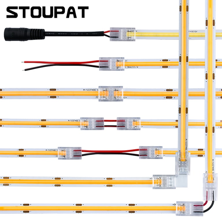 High-Quality L Shape LED Strip Connectors for 8mm and 10mm 2pin COB Lights - Compatible with SMD, 5050, and 2835 - Secure Connection with Fixed Clamps - Easy Installation Without Soldering - Professional Finish for Corner Connections - Durable and Versatile Lighting Solution