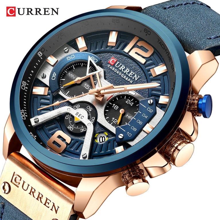 CURREN Casual Sport Watch for Men - Luxury Military Leather Wristband, Chronograph Function, Quartz Movement, Stainless Steel Case, Water Resistant, Stylish Design, Durable Construction - Perfect Gift for Men's Style and Functionality