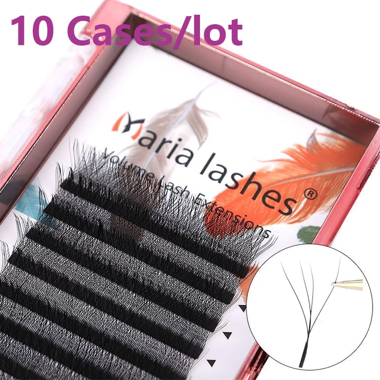 MARIA 10 Cases 4D W Shaped Beam Easy Fan Volume Lashes - Faux Private Label Wholesale Clusters for Makeup Enhancement - Long-Lasting and Durable High-Quality Eyelash Extensions