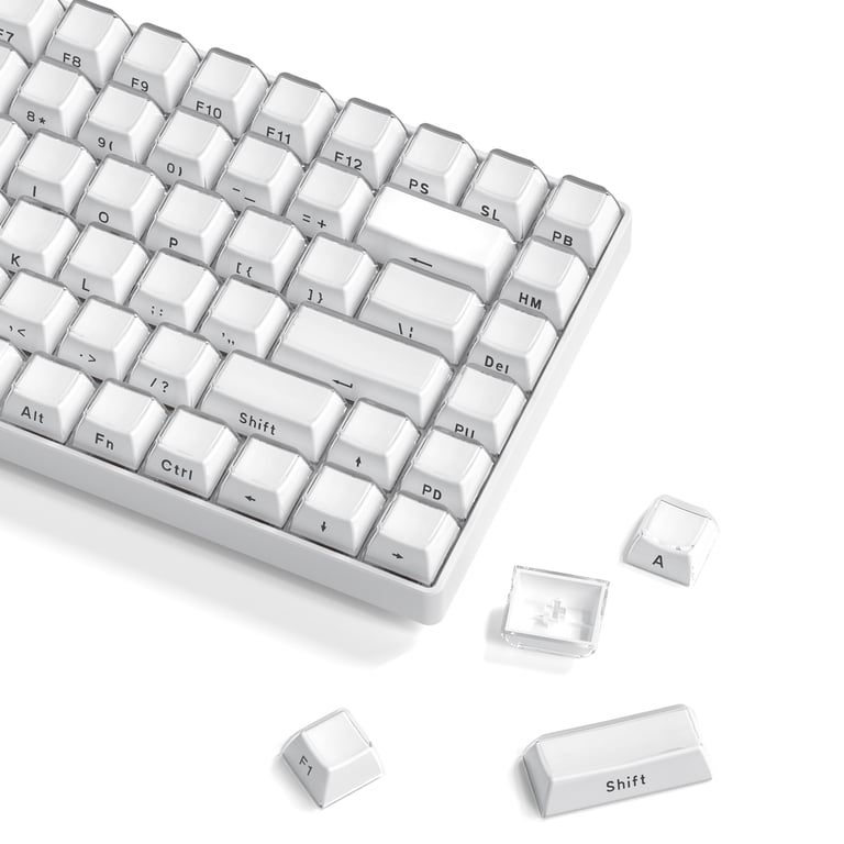 Durable 113 Key White Jelly Side Print Keycap Set for Cherry MX Mechanical Keyboards - Premium Ice Crystal Translucent Material, OEM Profile Design, Unique Visual Effect, Easy Installation, Enhanced Aesthetics