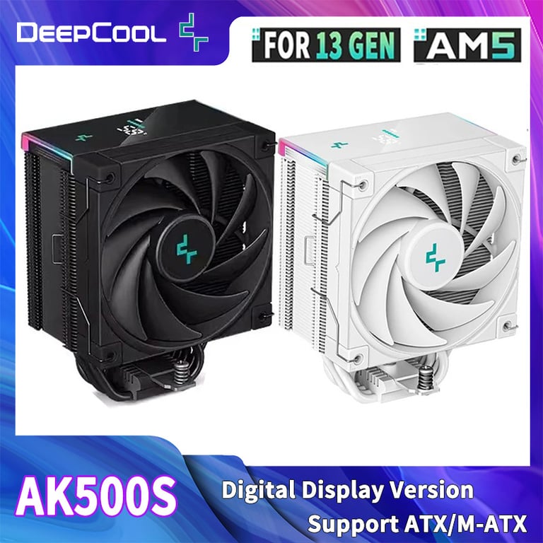DeepCool AK500S CPU Cooler with 5 Heat Pipes, 240W TDP, Digital Display, Compatible with LGA1700, LGA1200, LGA115X, AM4, AM5 - Efficient Cooling for Gaming and Workloads, Sleek Design for Enhanced Aesthetics, Reliable Performance and Longevity