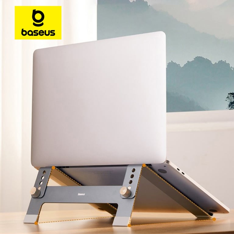 Baseus Adjustable Height and Angle Laptop Stand with Foldable Design, Durable Aluminum Alloy Construction, Ventilated and Non-slip Design - Lightweight and Portable Stand for 10-17 inch Laptops Including Macbook Air/Pro Models - Ergonomic Solution for Neck, Shoulder, and Back Strain Prevention
