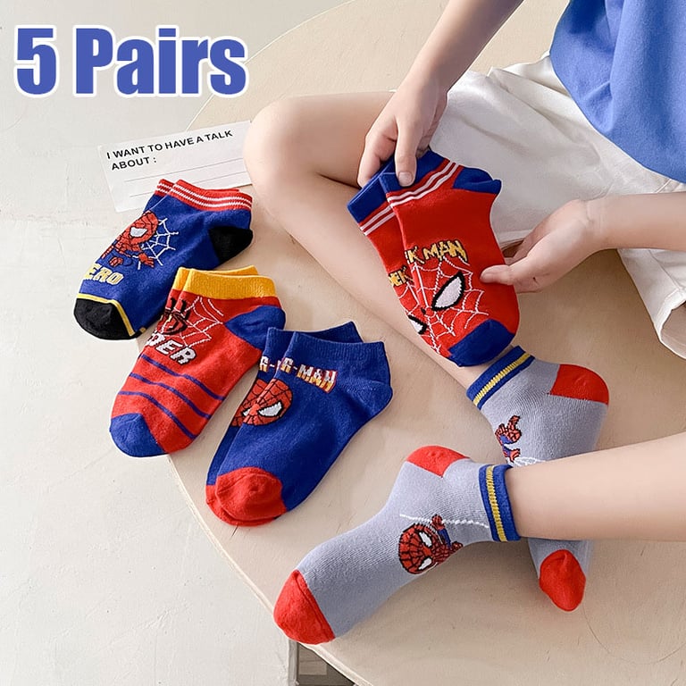 Spiderman Children Socks Set of 5 - Cotton Polyester Blend, Cute Cartoon Design, Ages 1-12, Breathable Boat Socks for Boys, Ideal Gift for Kids, Comfortable and Durable, Fun and Stylish Accessories for Daily Wear, Mix and Match Options for School, Play, and Parties