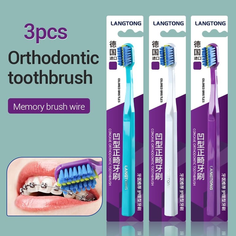 3PC Clean Orthodontic Braces Adult Toothbrushes Set - Soft Bristles for Gentle Cleaning and Optimal Oral Health Care - Ergonomic Design for Easy Use - Designed for Adults with Braces - Complete Set for Convenience
